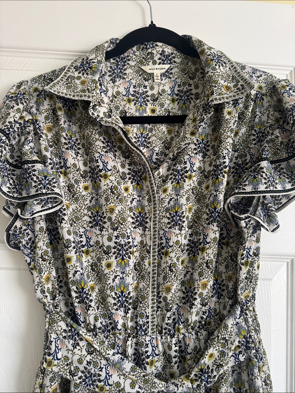 , Olive & White Floral Ruffle